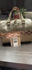 MICHAEL KORS Satchel Gold Mirror Metallic Monogram MK Logo Purse Great Condition
