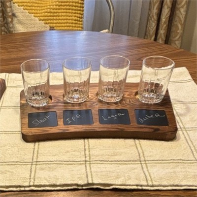 MyGift Beer Flight Sampler Set w/ Wooden Tray & Chalkboard Labels   4 Glasses