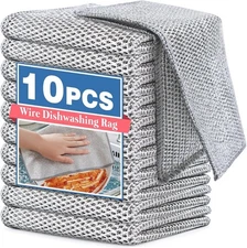 10 Pcs Wire Dishwashing Rag, Double-Layer Non Scratch Dishcloth Silver US