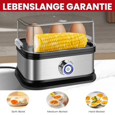 Eierkocher mit Härtegradeinstellung (6 Eier), inox, Kompakt Mini Egg Cooker NEU