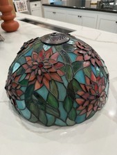 Dale Tiffany 3D Stained Glass Lamp Shade Poinsettia Floral 16" Signed Vintage