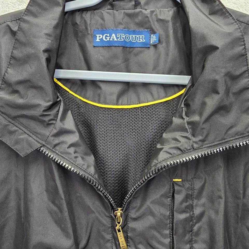 PGA Tour 男式 XL 黑色风衣夹克黄色装饰高尔夫轻便拉链 — 第 4/4 张图片
