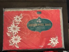 Vintage Sears Roebuck 4 Christmas Holiday Place Mats Red Vinyl Unopened