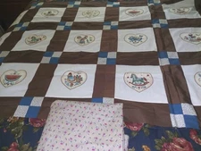 Heart Appliques Unfinished Patchwork Quilt Top 43" X 70" Wide Plus 2 Yrds Fabric