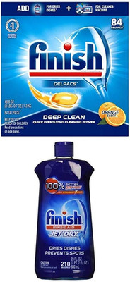 Finish All in 1 Gelpacs Orange, Dishwasher Detergent Tablets 84 Ea and Finish Je