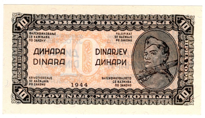 YUGOSLAVIA P-50 10 Dinara 1944
