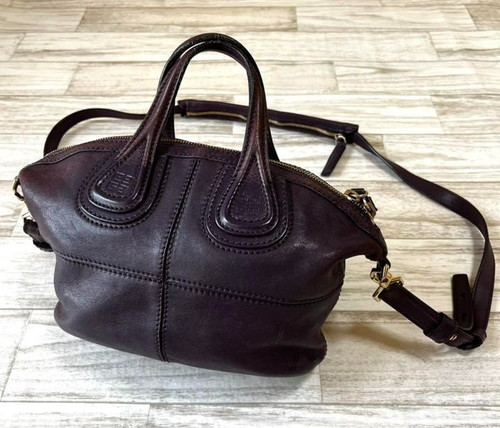Givenchy Micro Nightingale Leather 2way Tote Shoulder Bag Purple Used W/Dust Bag