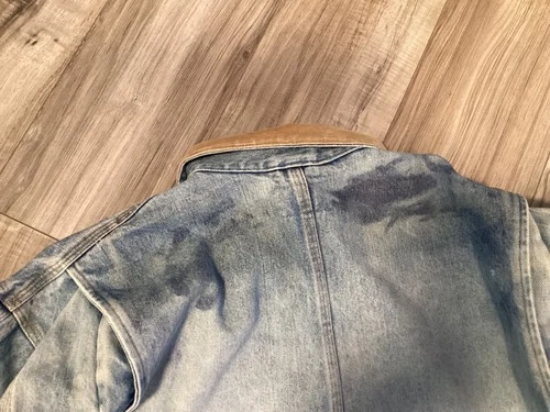 men polo vintage Jean jacket distressed fade stain large fair no tag MADE IN USA image 9