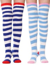 Womens Thigh High Fuzzy Socks Over Knee High Striped Stocking Stuffers Fluffy...