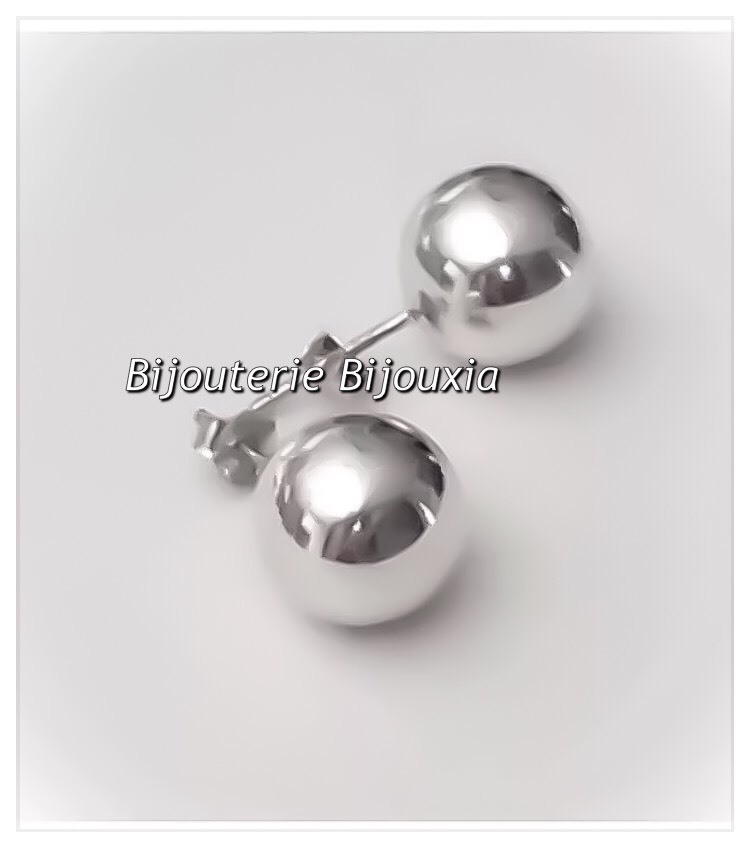 Boucles D'oreilles Boules Argent Massif 925 - Diamètre 12mm, Clous, Neuves Avec étiquette