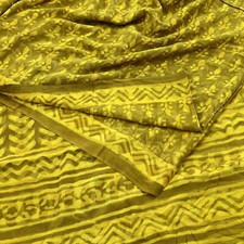 Vintage Sari Yellow Green Pure Crepe Silk Printed Sarees 5yd Sewing Floral Sof