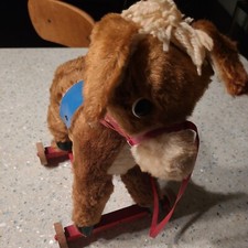 Vintage STUFFED HORSE WITH WOODEN WHEELS