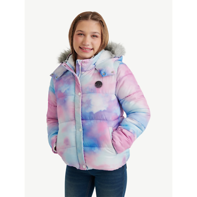 Justice Girls Puffer Jacket with Faux Fur Lined Hood-Ombre -XL (16