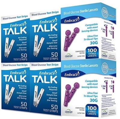 Embrace Blood Glucose (200) Test Strips  Plus 200 Lancets Expiration: 04/01/2027