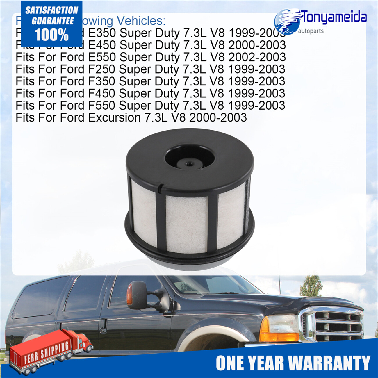 Fuel Filter Element Service Kit For Ford F & E Power Stroke Diesel 7.3L 3 Pcs