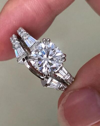 Ensemble bague de mariage en diamant simulée taille coussin blanc 2,50 ct assortie argent 925 - Photo 1/4