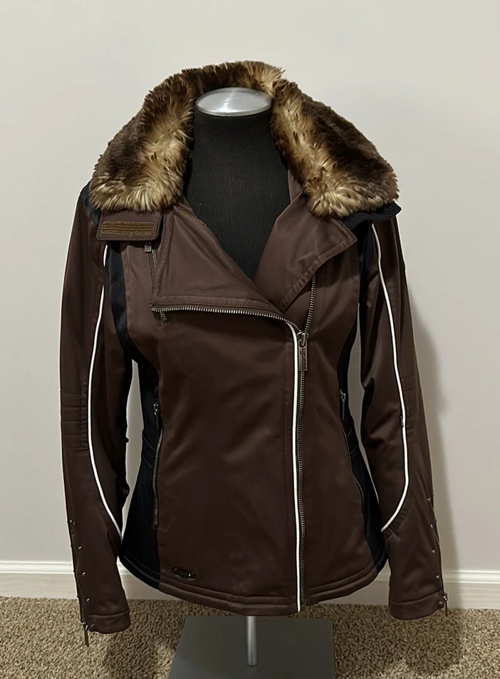 Black ski jacket top with fur collar