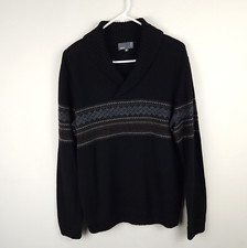 Vince Sweater Men Medium Black Striped Wool Cashmere Blend Collared Italian Yarn