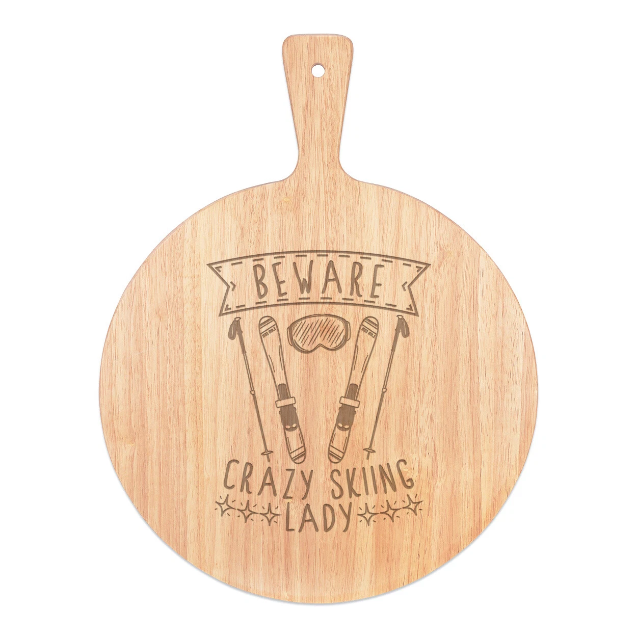 Beware Crazy Skiing Lady Pizza Board Paddle Wooden Sport Funny Skier Joke