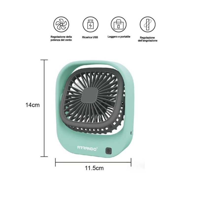 Ventilatore USB Portatile Ricaricabile - 4 Velocità, 220° Inclinabile, Nero, Per Casa E Ufficio - Foto 2