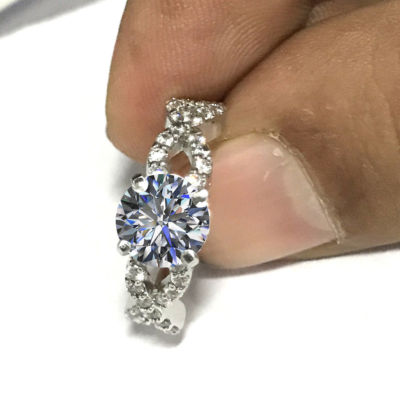 1.81 Ct White Round Real Moissanite Halo Engagement Ring In 925 Sterling Silver