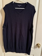 Roundtree  Yorke Men's Navy Cable Knit V-Neck Vest Size 2XT 90 Cotton 10 Wool