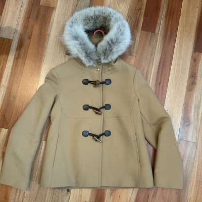 Michael Kors Women s SZ 12 Lambswool Tan Toggle Hooded Coat Jacket Coyote Fur