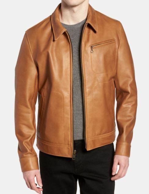 ジャケット・アウター Akito NATURAL TAN SHEEP LEATHER Men Tan Color Leather Jacket. Mens Genuine Sheep zipper Fashion