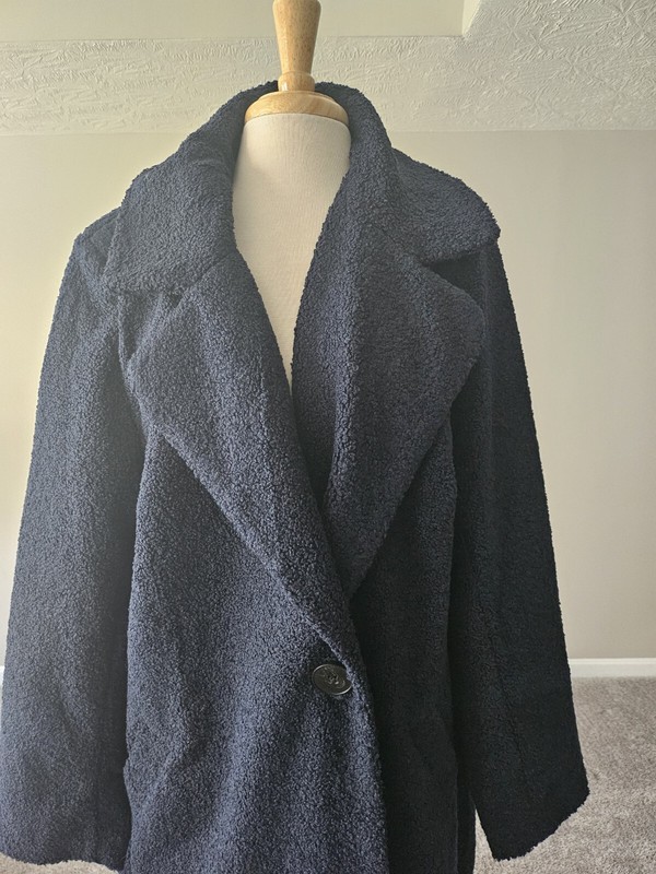 City Chic – Navy Coat Plush Love One-Button Closure (Size XL/22) 
