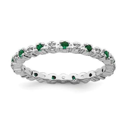 Platin Sterling Silber Grün Smaragd Diamanten Ewigkeit Stapelbar Band Ring