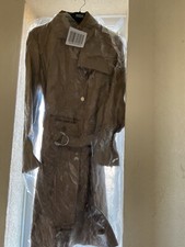 Brand New Genuine Womens Leather Belted Trench Coat Size 18 Caramel Colour