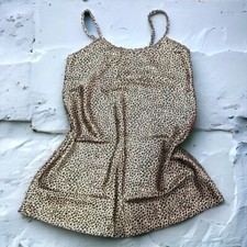 Women's Tan Black Leopard Print Mini Slip Dress Medium Spaghetti Straps Pullover