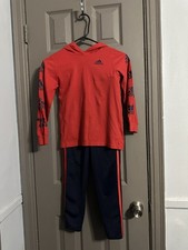 Adidas Kids Track Suit Blue Red 3-Stripes Hoodie  Pants Set Size 7