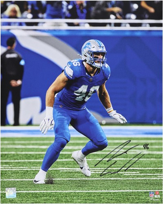 #ad Jack Campbell Detroit Lions Signed 16quot; x 20quot; Blue Jersey Defensive Stance Photo $79.99