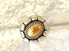 CHICO'S - TEXTURED SILVER & GOLD LUXE LARGE OVAL SHAPED STRETCHY BAND RING (NWT)