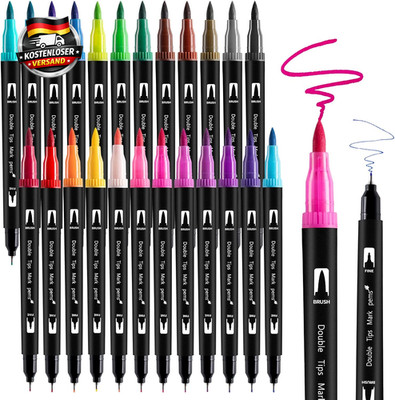 24 Farben Dual Brush Pen Set, Filzstifte Dicke Und Dünne Pinselstifte Wasserbasi