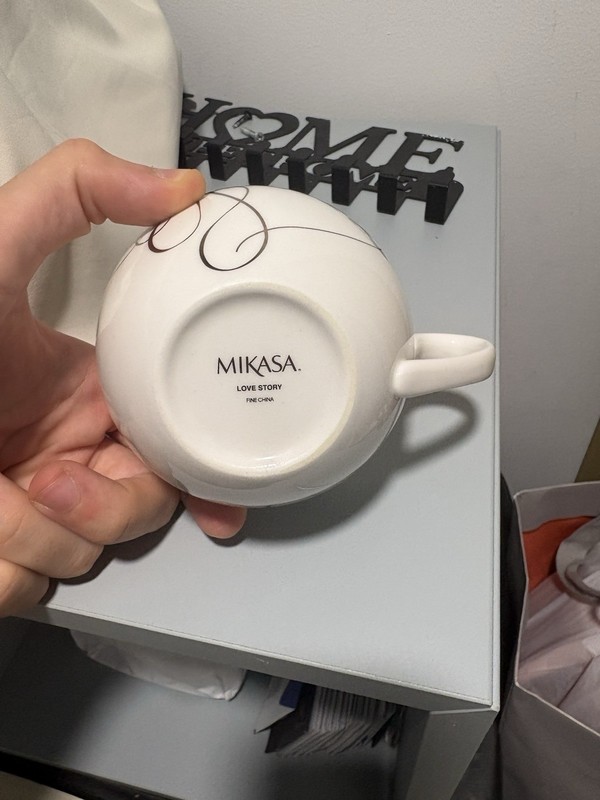 Mikasa Love Story Fine China Cup White with Black/Gray Scroll Swirl Design