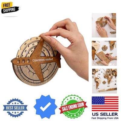 3D Wooden World Map Wall Art - Large Travel Map with Pins for Art Decor - Dec...