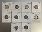 #5 Roosevelt Dimes 10, 90% Silver Coins 1949D, 49S(3), 50(2)50AU,50DAU,50D(2) #5