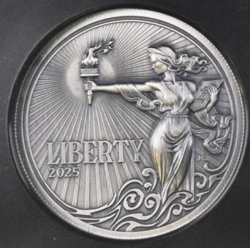 2025 Alderney UK £2 LADY LIBERTY 2 Oz Silver UHR NGC MS70 Antiqued FR - CLARK - Image 4 of 4