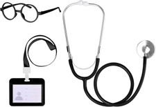Doctor Costume Accessories Set Including Stethoscope Lensless Glasses for Adults