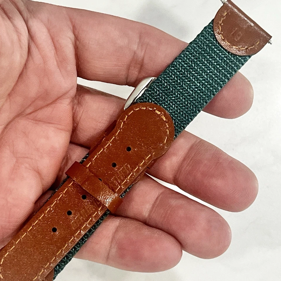 Vintage NOVO! Speidel Express 19mm relógio esportivo pulseira couro lona verde 349R - Imagem 3 de 4