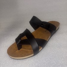 Black Flat Sandals Open Toe Cross Strap Buckle Casual Summer Slide Comfort 10/41