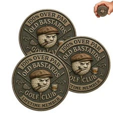 3pcs Over Par Old Bastards Golf Coin, Funny Golf Challenge Coin Whiskey Design