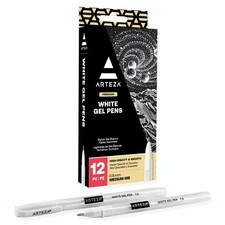 White Gel Pens Set, Pack of 12, White Rollerball Pens for Drawing and Writing...