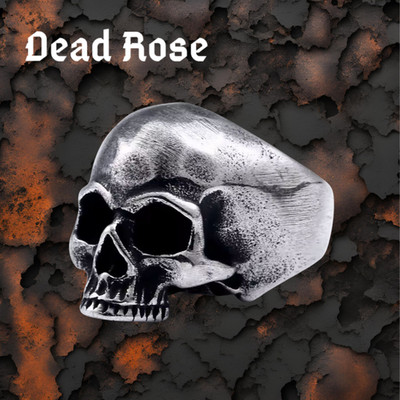 Dead Rose Gothic Skull Ring   316L Stainless Steel Punk Rock Jewelry for Men