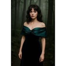 Emerald Green Velvet Off Shoulder Bow Accent Crop Wrap