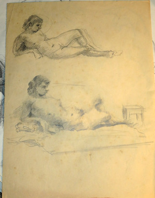 FRENCH SCHOOL XX GRAND DESSIN ETUDE FEMME NUDE ELONGEE ACADEMISM 1930 b