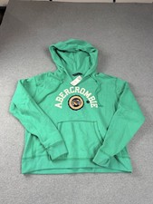 Y2K Abercrombie Fitch Zip Hoodie Women L Green Vintage Spellout Logo Sweatshirt