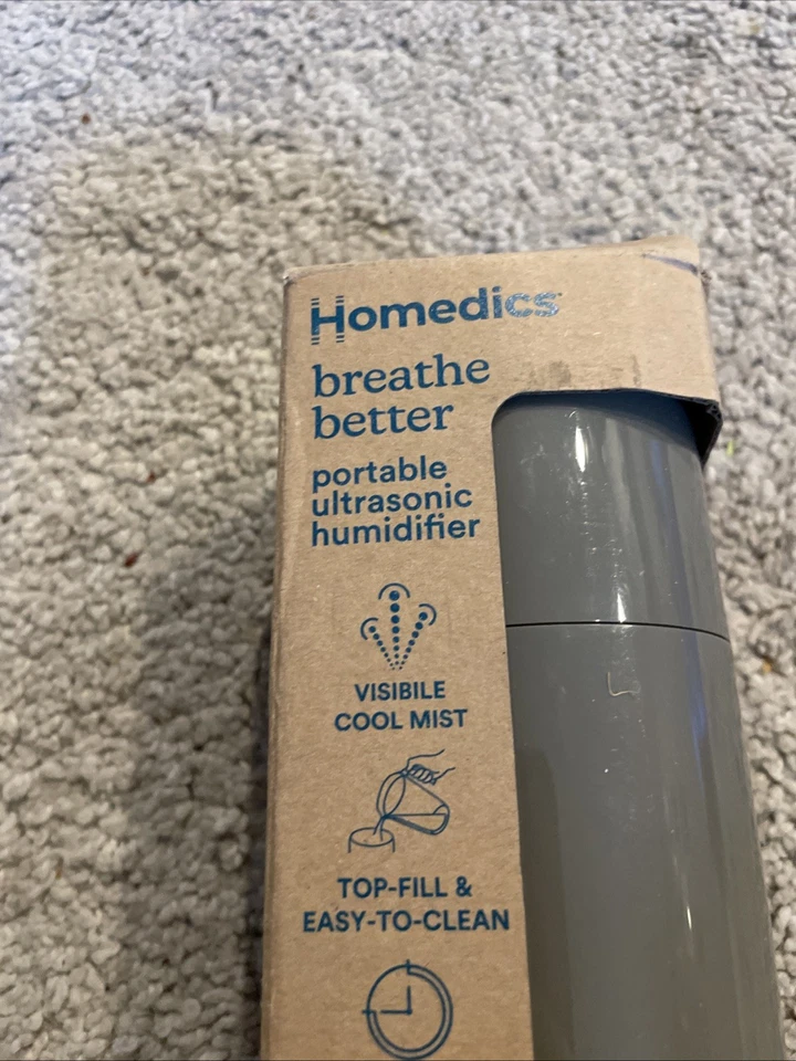 HoMedics Portable Ultrasonic Humidifier  Travel & Personal Cool Mist USB Gray - Image 4 of 4